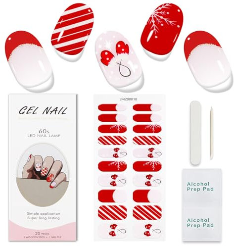 JMEOWIO Gel Nail Stickers Christmas Snowflake Cute Semi Cured Gel Nail Strips Wraps UV/LED Nails Art Design Decoration Accessories