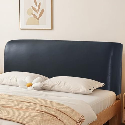 Kamanan Bettkopfteil Hussen,PU Leder Bett Kopfteil Bezug,Bett Kopfteil Bezug Leder,Staubdichte Dehnbare Kopfteilbezug,Staubdichte Schutzhülle für Schlafzimmer Kopfteil (Schwarz, 180cm)