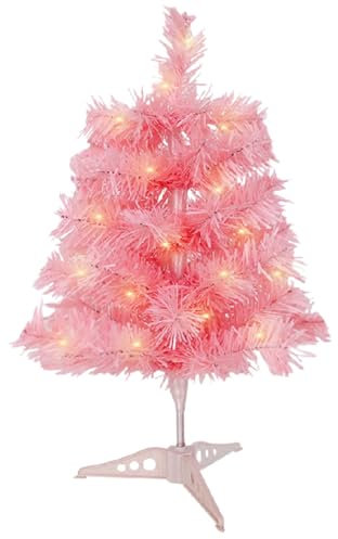 Pequeño árbol de Navidad rosa - Árbol de Navidad rosa en flores de cerezo, decoración de ventana con soporte | Decoración de simulación de Navidad cifrada de cabeza plana, decoración de vacaciones