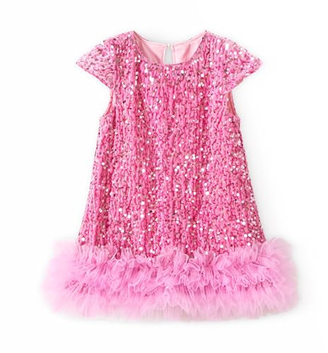 Miipat Abitini Neonate Bambina Manica con Cappuccio Paillettes di Velluto Vestiti Ragazza Autunno Inverno Vestito Bambini Principessa per Il Matrimonio Festa di Compleanno(Rosa 120 4-5 Anni)