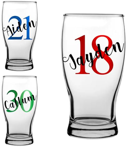 Personalised Birthday Pint Glass Lager Beer Cider Gifts for Him Her Girl Boy Men Women Bestie Glass 18th 21st 30th 40th 50th 60th 70th 80th Any Age Party Present Keepsake Milestone Idea