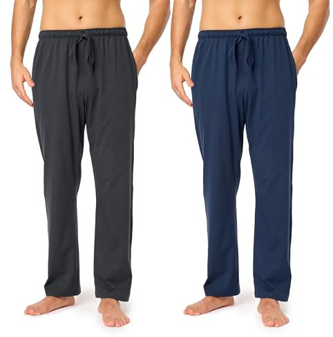 Timone Herren Schlafanzugshose Lang Pyjamahose aus Baumwolle Freizeithose Schlafhose Loungewearhose mit Taschen Nachtwäsche Hose für Herren Sleepwear TPP-001 ((2Pack) Dunkelblau/Anthrazit, XL)