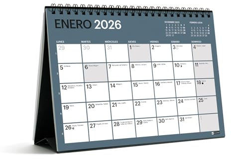 Miquelrius - Calendario de sobremesa 18 meses, Planificador de Julio 2025 a Diciembre 2026, Tamaño A5, Espacio para anotar, Espiral doble con base de cartón, Variadas tonalidades interiores, Español