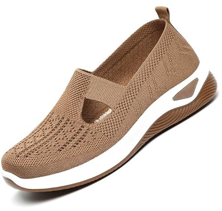 GYCF Mujer Zapatos sin Cordones,Mujer Ortopédicos Deportivos,Zapatillas de Verano de Gimnasia Paseo Slip On Transpirables Cómodas Malla Ligeras Plataforma Zapatos,Marrón,37EU