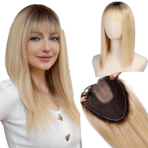23 X 23 Cm Große Haarteile Aus Dunkelbraunem Echthaar Mit Großer Basis, 40 Cm Lange Topper Für Frauen Mit Mehreren Rutschfesten Clips