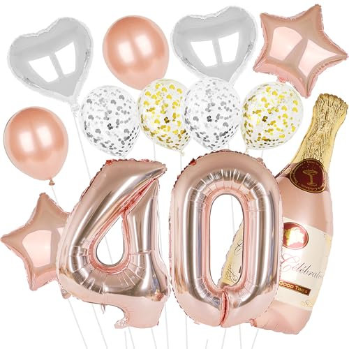 Décoration Anniversaire 40 Ans Femme, Rose Gold Ballons Confettis 40 Hélium Paillette, Ballons Hélium Paillette Femme, Cadeau Ballon de Fête pour Homme (40 Ans)
