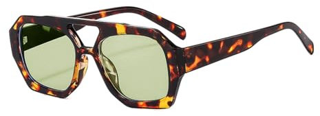 YAMEIZE 70er Jahre Retro Doppelbrücke – Piloten-Sonnenbrille für Damen und Herren – klassische sechseckige Sonnenbrille, quadratische Brillen zum Fahren, lichtgrün
