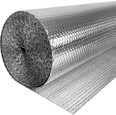 Suusolny Isolierfolie Dämmfolie Alu-Luftpolsterfolie 3-4mm Dicke Heizkörper Reflexionsfolie für Dächer Fenster Rohre Böden Thermofolie Aluminisierte Isolierungsfolie Wärmedämmung Wärmehaltung-0.6x10m