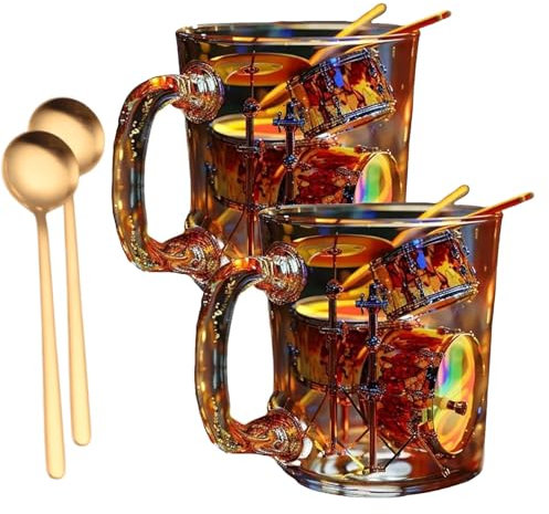 Taza de tambor, taza de café personalizada de tambor vintage, mini taza de tambores colorida, taza única de batería de instrumento musical, que contiene exquisitos mini tambores, para mujeres y