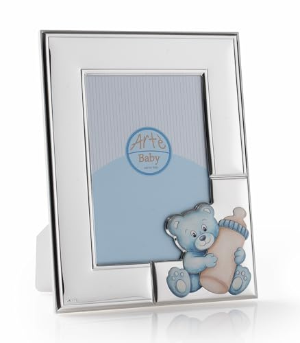 ARTÉ 10 x 15 cm Bilderrahmen für Kinder, hergestellt in Italien, elegant versilbert, anlaufgeschützt, wunderschöner Rahmen aus Silber Plated mit Rückseite aus weiß lackiertem Holz E272/Hellblau