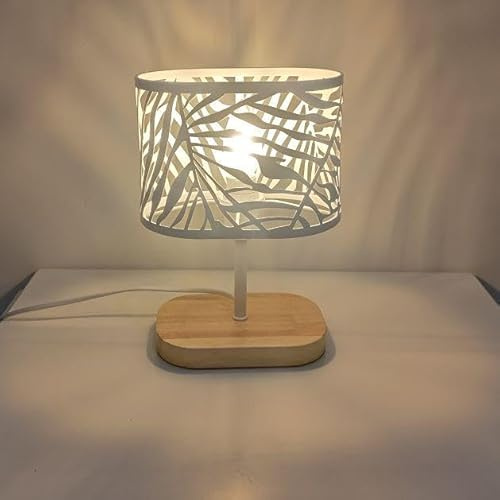 Osairous Nachttischlampe Holz, Tischlampe Moderne E14, Weiß | Nachttischlampe Schwarz mit Holzsockel und Metallschirm Tischlampe Kinder für Wohnzimmer Schlafzimmer Bar