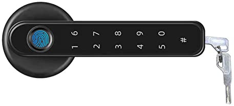 MJFVN Bluetooth-Compatible Electronic Door Lock with 2 Keys Knobs Keyless Entry Fingerprint Security Handle for Bedroom(Black with Tuya)