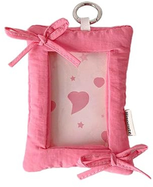 Porte-badge Kpop avec porte-clés - 7,6 cm - Pour album photo, carte d'identité, bus, banque, carte de crédit - Rose foncé