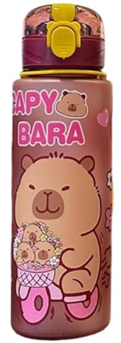 HiyyFloy Gourde Capybara Dessin Animé, Gourde Kawaii avec Paille, Étanche, Transparente, Idéale pour Les Voyages en Plein Air.