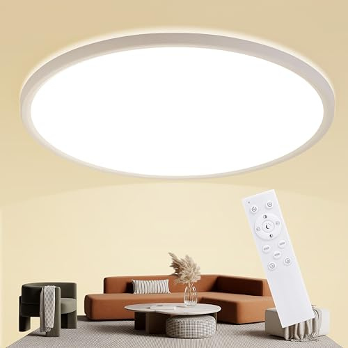 Luminic 59CM LED Deckenleuchte Dimmbar mit Fernbedienung 56W Weiß | Dimmbar 3000-6500K, Ultra Dünn 2.5CM, Wasserfest IP45, 60s/1Hrs Timer, 10–100 % Helligkeit, Nachtlicht, für Schlafzimmer