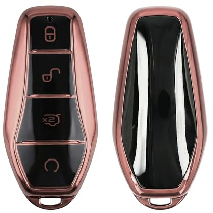 kwmobile Schlüsselhülle für BYD Atto 3 / Sealion / Han / Tang / Dolphin / Seal Hülle - Autoschlüssel Schlüssel Hülle aus TPU Silikon - Schlüsselschutz Gehäuse in Hochglanz Rosegold