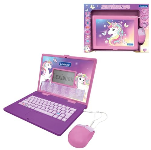 Lexibook, Unicorn Lerncomputer, JC601UNIi1LXB | Englisch/Französisch, 164 Aktivitäten, schlankes Design, realistische Tastatur und Maus, Mathematik, Logik, Musik