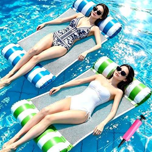 2 Stück Luftmatratze Wasser Hängematte Pool Zubehör, 4 in 1 Luftmatratze Pool Erwachsene, Aufblasbare Pool Spielzeug Wasserhängematte, Wasserliege Spielzeug für Meer See Pool