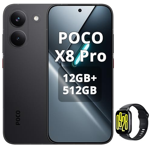 XIAOMI Poco X8 Pro Smartphone 12GB+512GB, Dimensity 8500-Ultra Prozessor, 6500mAh Akku, Ultra-helles AMOLED Display, 50MP Sony IMX882 Hauptkamera mit OIS, Schwarz, Inklusive Smartwatch