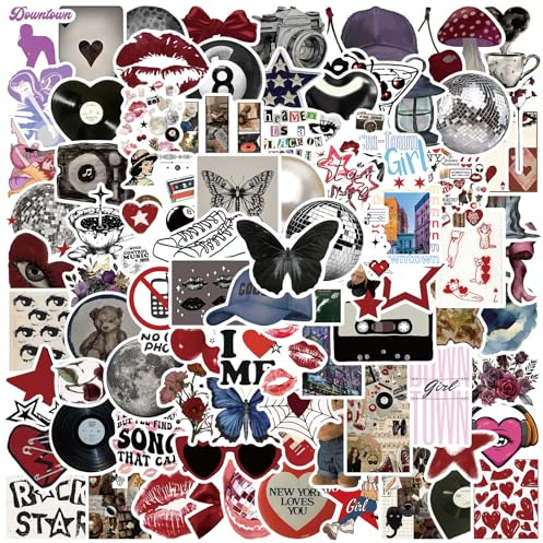 Caelura 100 Stück Y2K Sticker Set, Aesthetic Vinyl Aufkleber Wasserdicht | Coole Sticker für Laptop, Gitarre, Notebook, Koffer, Scrapbook Stickers