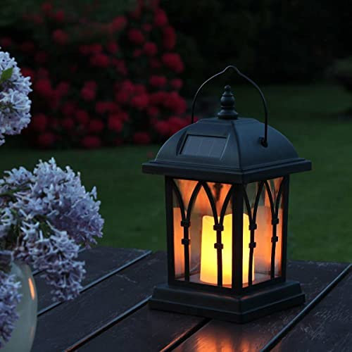 Festive Lights 27cm Schwarze Solar Laterne mit LED Kerze und täuschend echt wirkendem Flacker-Effekt IP44 Wasserdicht Solarlaterne für außen Solarlampen für außen Tisch Gartenlaterne