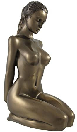 US 14 cm nackte weibliche Statue kniend mit Händen auf dem Rücken, bronzefarben
