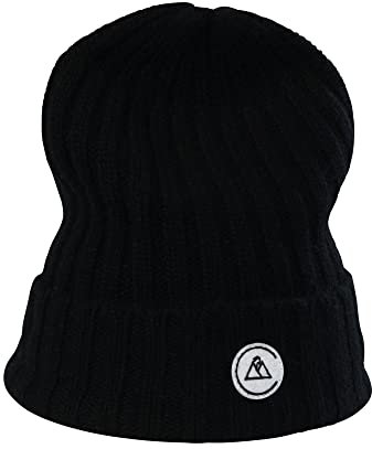 CASH-MERE.CH 100% Kaschmir Rib Mütze | Strickmütze für Damen und Jugendliche (Schwarz, One Size)