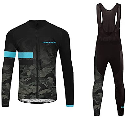 UGLY FROG Radtrikot Herren Langarm, Atmungsaktiv Radsport Bekleidung Winter, Warmes Thermovlies Fahrrad Anzug und Radhose mit 20D Lange Hosen für MTB