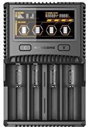 Nitecore Ladegerät SC4 Profi-Lader für Li-Ion-, NiMH-, NiCd- Akkus mit LCD-Farbdisplay, 100-240V, Li-Ion