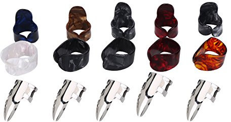 Drfeify Gitarre Fingerpicks Set, 15 Stücke DIY Daumen Zeigefinger Fingerpicks Beschützerzubehör mit Aufbewahrungsbox Keyboard Instrument für Gitarre