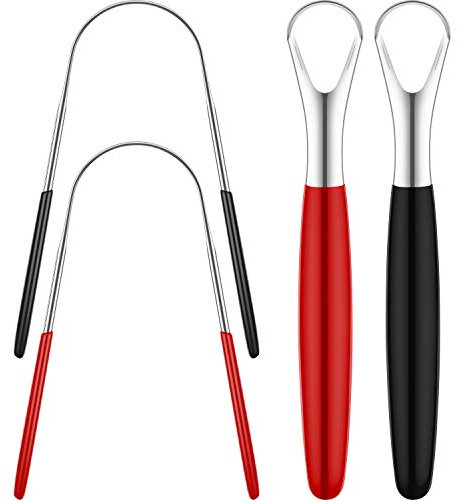 4 Piezas Raspadores de Lengua, Reduce el Malo Aliento Limpieza de Lenguas Cepillos de Lengua Oral de Acero Inoxidable Herramientas de Belleza