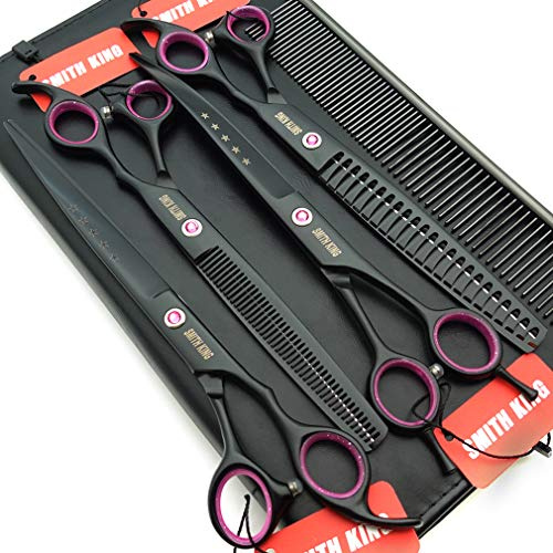 Professionelles Fellscheren-Set für Hunde, 20,3 cm, gerade, dünner werdend, gebogen, 4 Stück in 1 Set (mit Kamm)