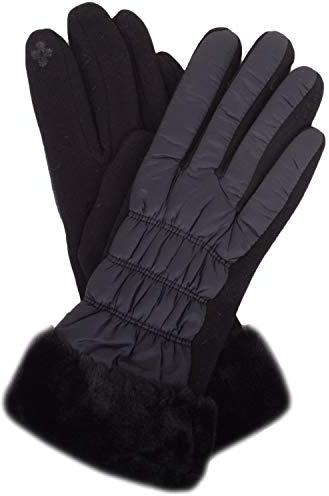 SNUGRUGS Womens Cosy Cold Winter Glove/Gloves with Super Soft Faux Fur Trim - Black