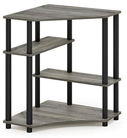 Furinno Turn-N-Tube Space Saving Corner Desk with Shelves, French Oak/Black, 79 (W) x 72.4 (H) x 57.2 (D) cm
