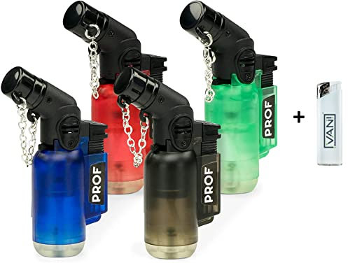 Vani Sturmfeuerzeug mit Jet Flamme - 6X Küchenbrenner inkl. 1x Feuerzeug Nachfüllbarer Flambierer - Befüllter Bunsenbrenner - Gas Flambier-Brenner