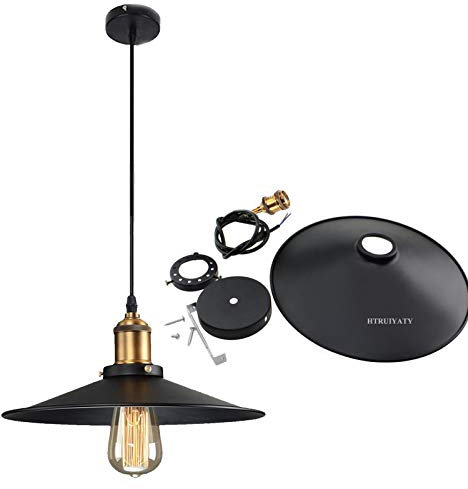 HTRUIYATY Plafoniera in Metallo E27 Lampadario Industriale Vintage Lampade a Sospensione da Soffitto Moderni Lampadario per Cucina Soggiorno Sospensione Nero 28 cm