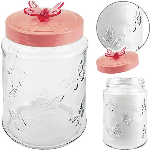 alles-meine.de GmbH 1,5 Liter - großes Glas - Vorratsglas/Aufbewahrungsglas - mit Deckel & dichter Schraubverschluß - Schmetterling rosa/Rose - Vorratsdose/Vorratsbehälter ..