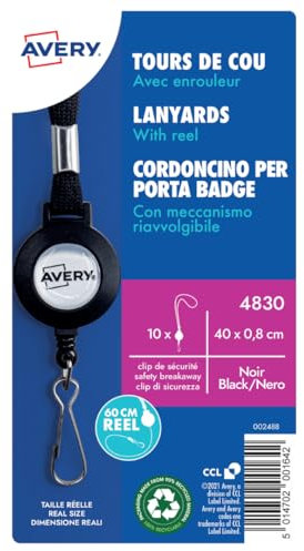 AVERY - Porte-badge tour de cou rétractable - Noir (40 cm x 1 cm) - 4830-1