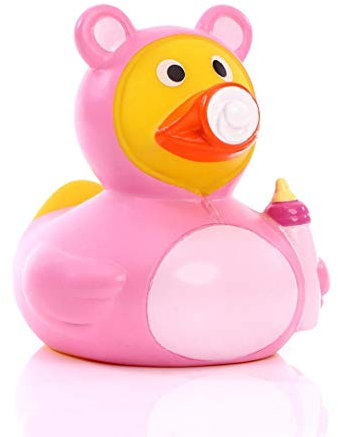 Schnabels Quietsche-Ente Baby - das lustige Geschenk für die Badezeit! Unisex Quietscheente mit Fläschchen und Schnuller, ideal für kleine Küken und ihre Eltern