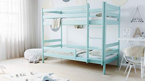 WFL GROUP Etagen Kinderbett 3ft Single 90x190 90x200 80x160 cm Massivholz Kiefer Etagenbett Für Kinder - 180x80 - Minze