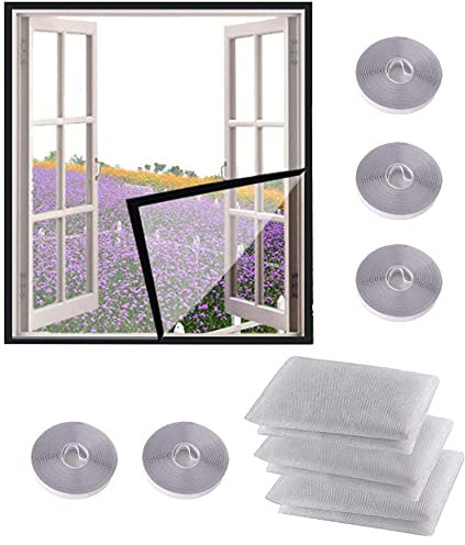 Weißes / schwarzes Netz für Fenster, Katzenschutz, Insektenschutz, selbstklebend, ohne Bohren, 70 x 100 cm, weißer Rahmen, weißes Netz