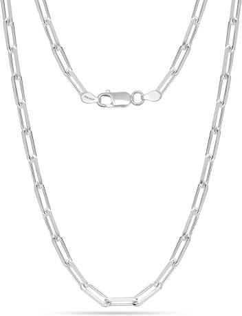 LeCalla 925 Sterling Silver Italian 3.5 MM Diamond-Cut PaperClip Link Chain Necklace for Teen and Women 16 Inches