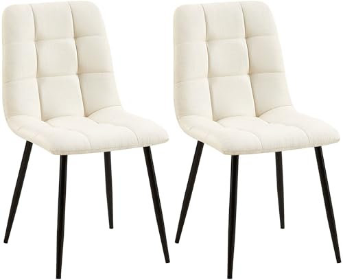 CLP 2er Set Esszimmerstuhl Tilde I Küchenstühle gepolstert mit gestepptem Bezug I Polsterstühle mit Metallgestell I Bis 150 kg belastbar, Farbe:Creme, Material:Stoff