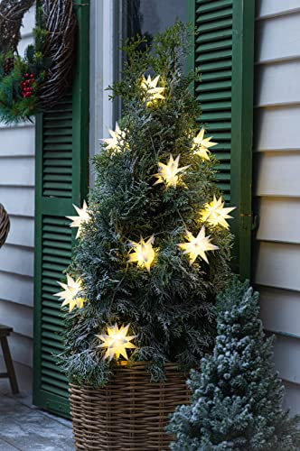 Outdoor Lichterkette Sterne mit Timer, 230 cm lang, 10 LED Lichter warmweiß in Stern-Form, Batterie-betrieben, Weihnachtsbeleuchtung für Wohnzimmer, Garten, Balkon und Terrasse, wetterfest für Außen