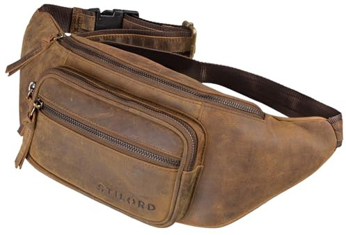 STILORD 'Brodie' Bauchtasche Leder Groß Crossbody Gürteltasche Handy Hüfttasche Modern Vintage Fanny Pack für Joggen Reisen Brusttasche XL Echtleder, Farbe:vinto - braun