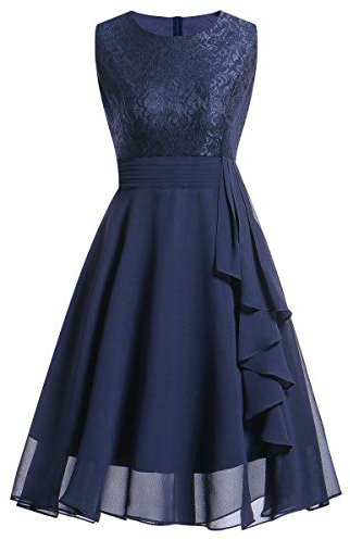 Xmiral Abito da Donna Senza Maniche Formale da Sposa Damigella d'Onore Abito Lungo in Pizzo (M,Blu)