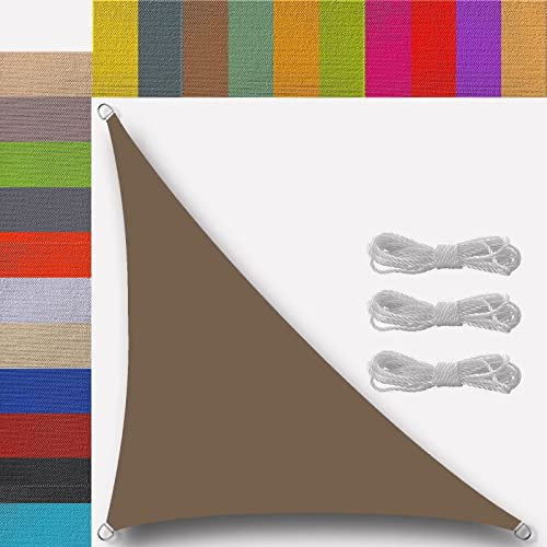 Ufamiluk sonnensegel dreieckig wasserdicht 5x5x7m sonnensegel Balkon Regenschutz 95% UV Schutz Windschutz Überdachung Plane für Garten Terrasse Outdoor Camping Patio Schwimmbad Braun