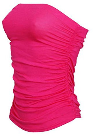 LUXE DIVA Women Ladies Ruched Bandeau Boob Tube Vest Crop Bra Top Fuchsia
