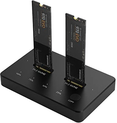 HotTopStar NVMe Clone Docking station, Dual Bay M.2 NVMe Enclosure, Dual-Bay SSD Docking Station for M.2 SSD M and M+B Key,One Key Copy Function,Tool-Free USB C to NVME Offline Clone Duplicators