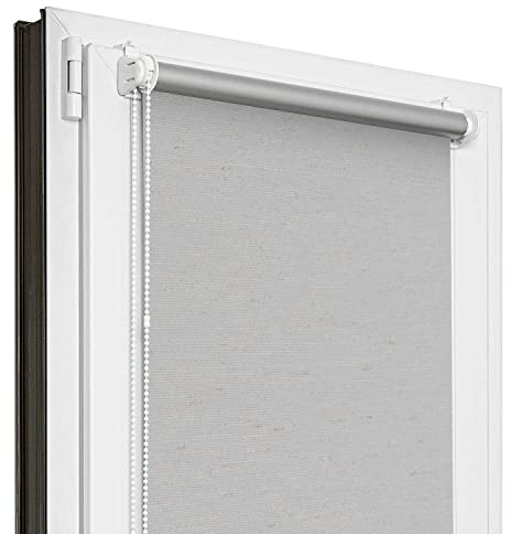 Estika Verdunklungsrollo Thermorollo ohne Bohren - 90 cm x 150 cm - Graues Flachs - 13 Stofffarben, Rollos für Fenster ohne Bohren, Klemmfix-Rollos für Innenfenster (90 cm Stoffbreite)